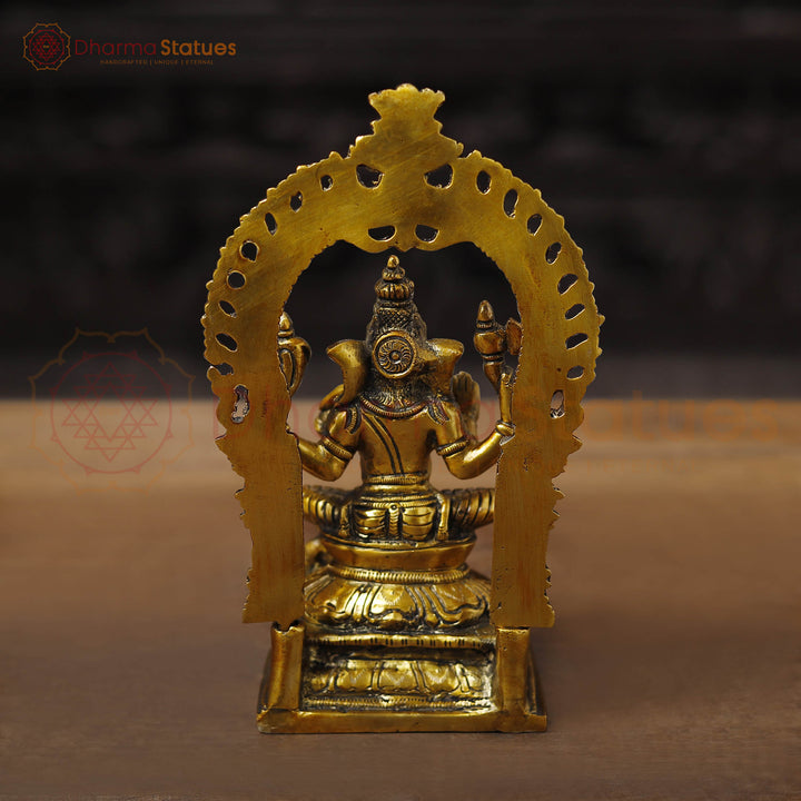 Brass Ganesh Sitting With Frame, Golden Finish, 9.5"