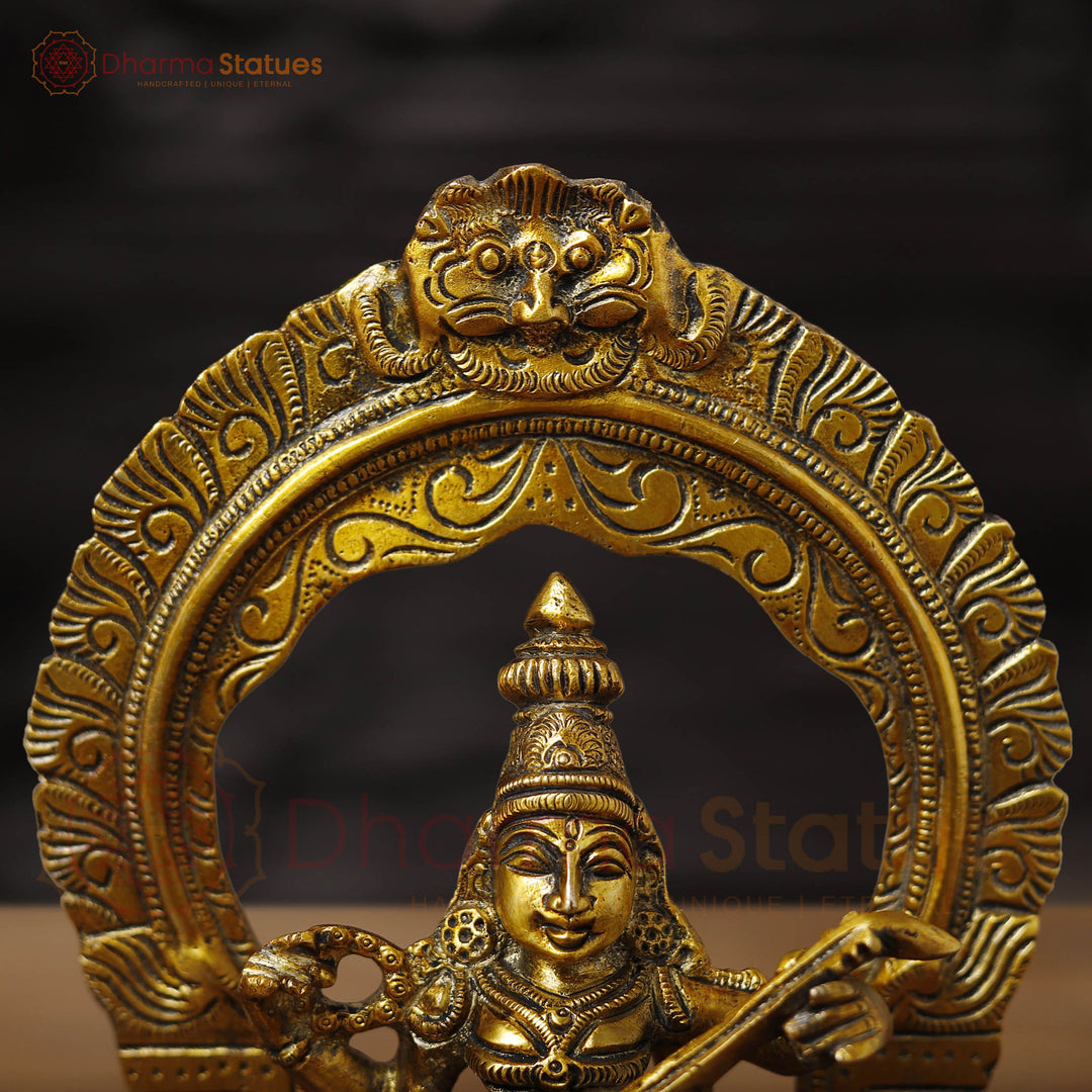 Brass Saraswati Statue- Handcrafted Idol of saraswati, Golden 9.5"