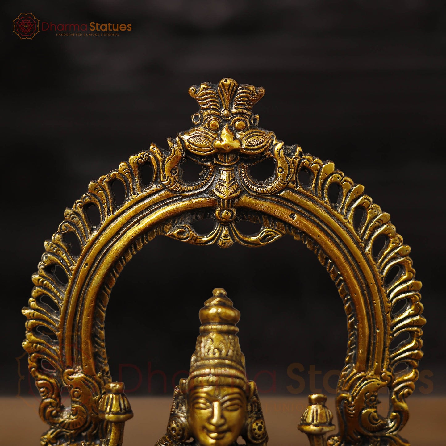 Lakshmi Brass Idol, Sitting on a Pedestal, Golden Fine work 9.5"