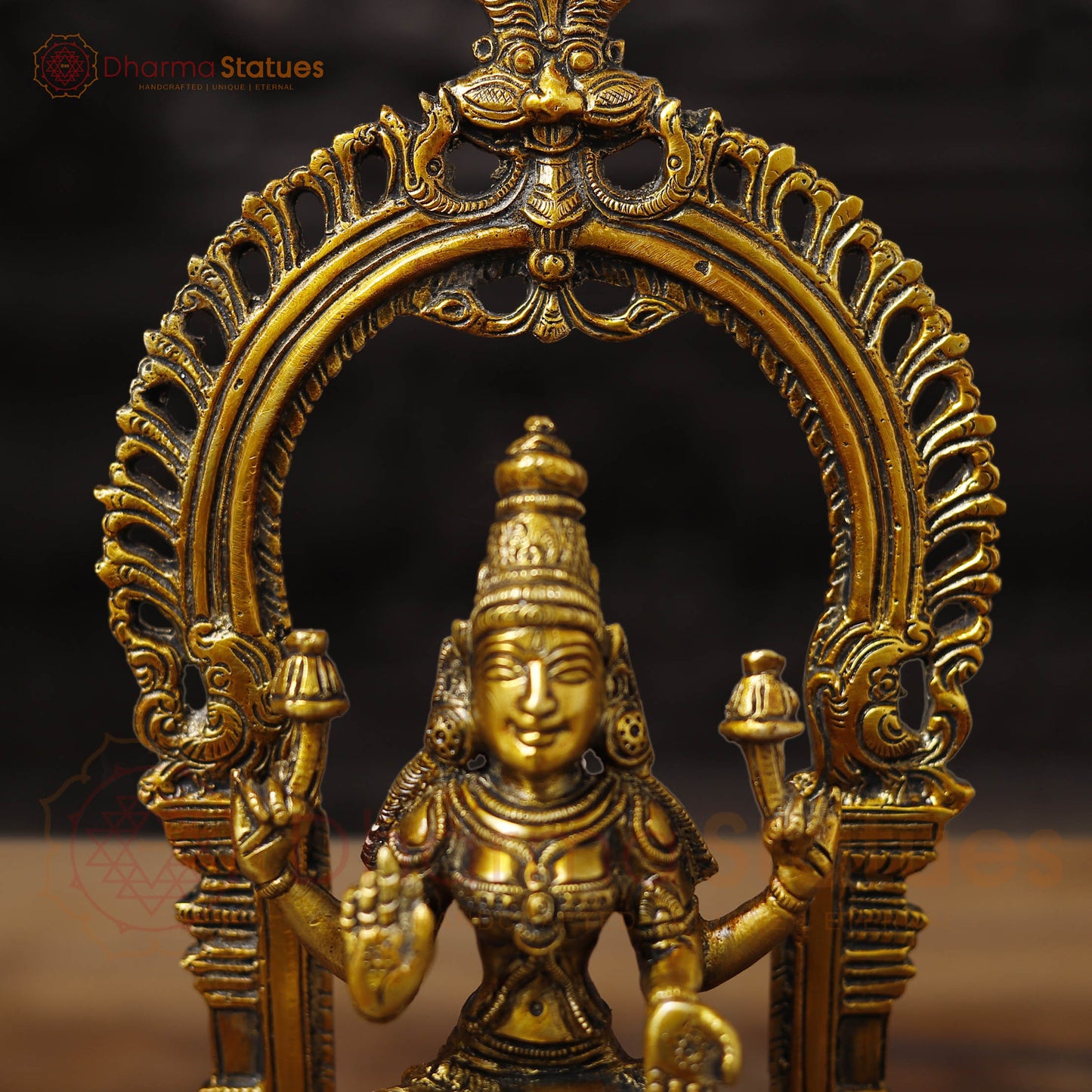 Lakshmi Brass Idol, Sitting on a Pedestal, Golden Fine work 9.5"