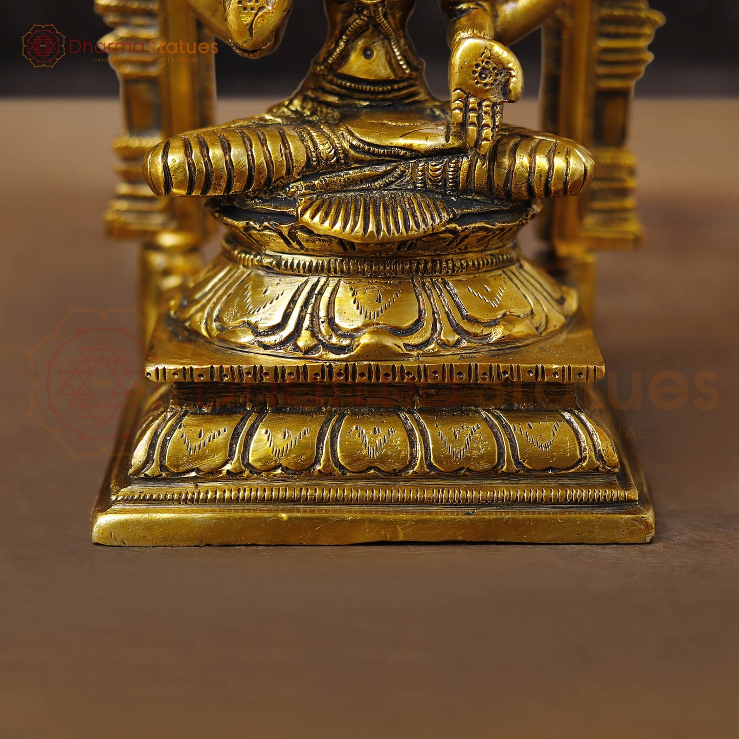 Lakshmi Brass Idol, Sitting on a Pedestal, Golden Fine work 9.5"