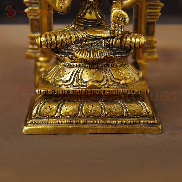 Lakshmi Brass Idol | Sitting on a Pedestal, Golden Fine work 9.5"