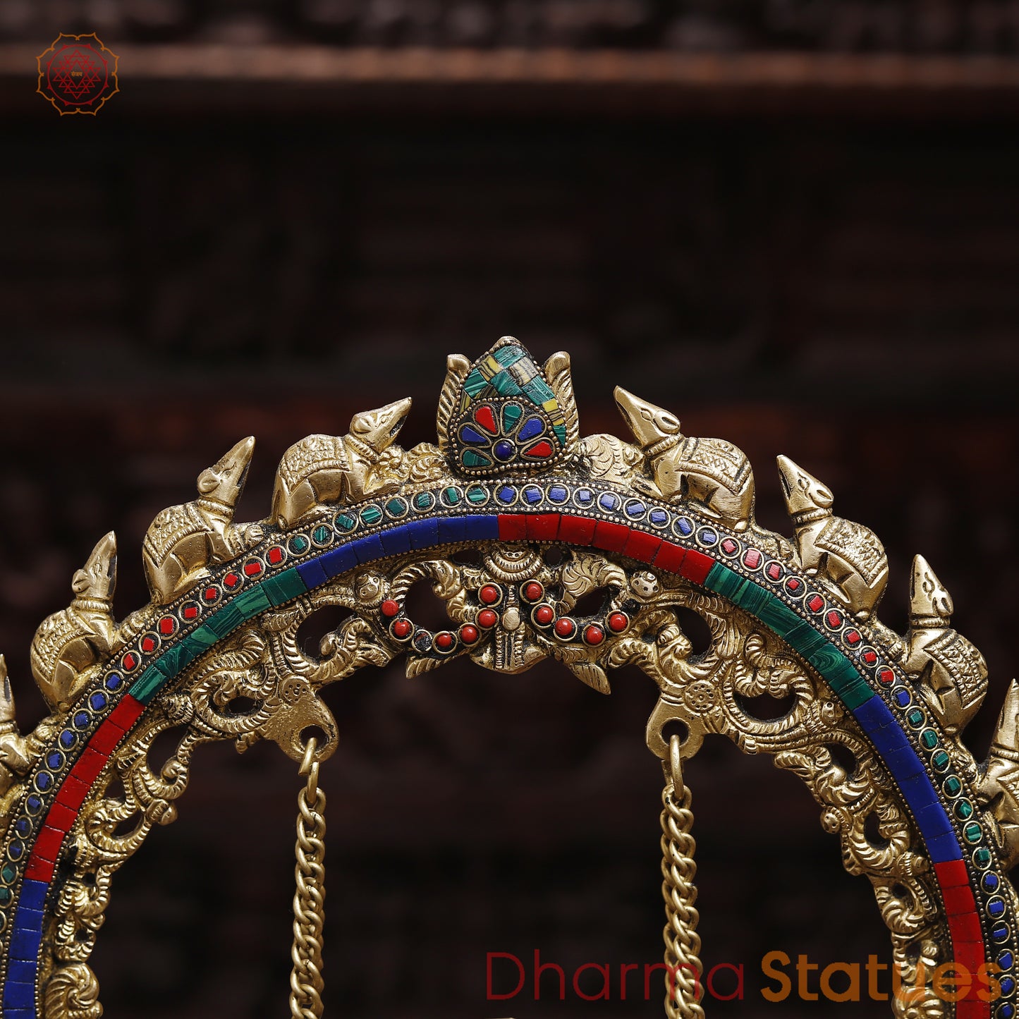 Brass Ganesh on a Swing, Stonework & Golden Finish, 15.5"
