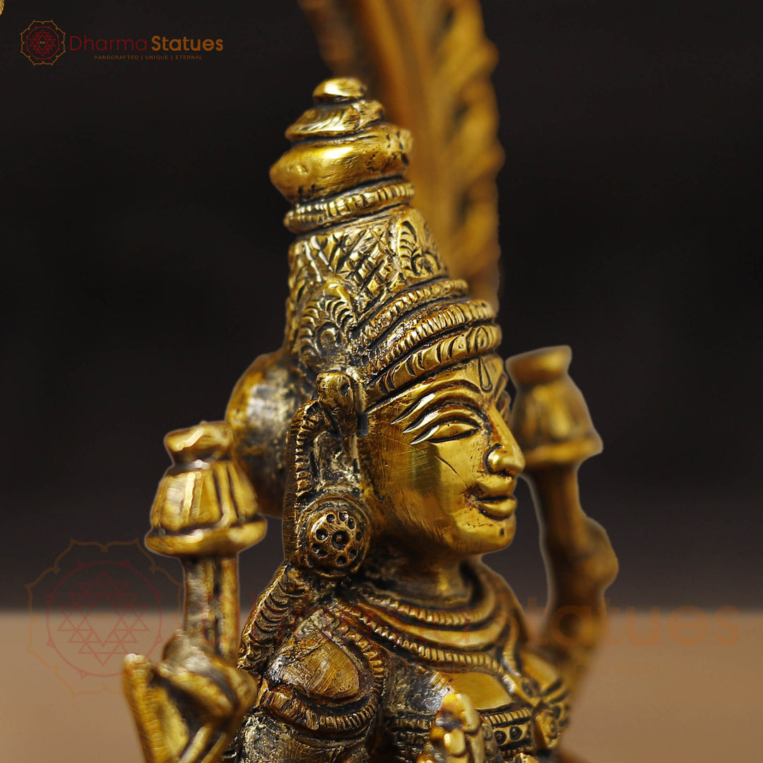 Lakshmi Brass Idol | Sitting on a Pedestal, Golden Fine work 9.5"