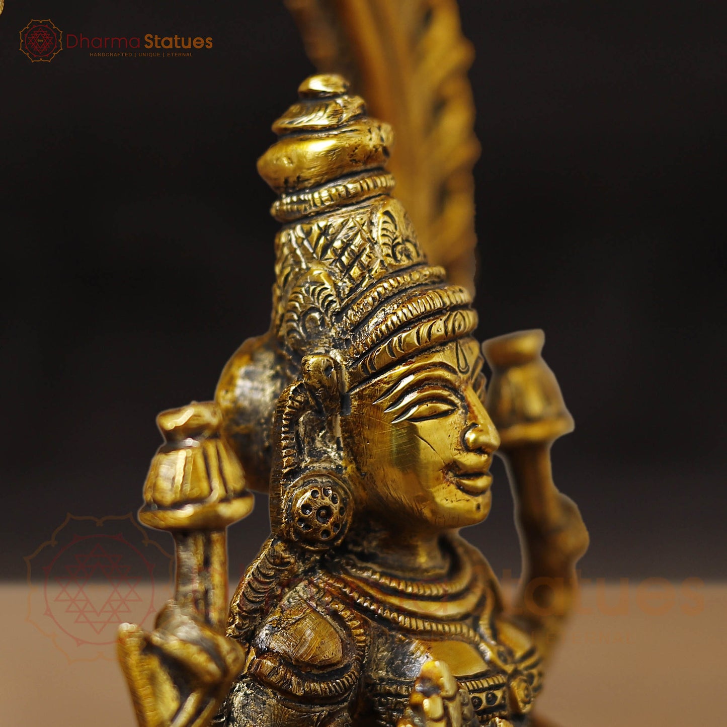 Lakshmi Brass Idol, Sitting on a Pedestal, Golden Fine work 9.5"