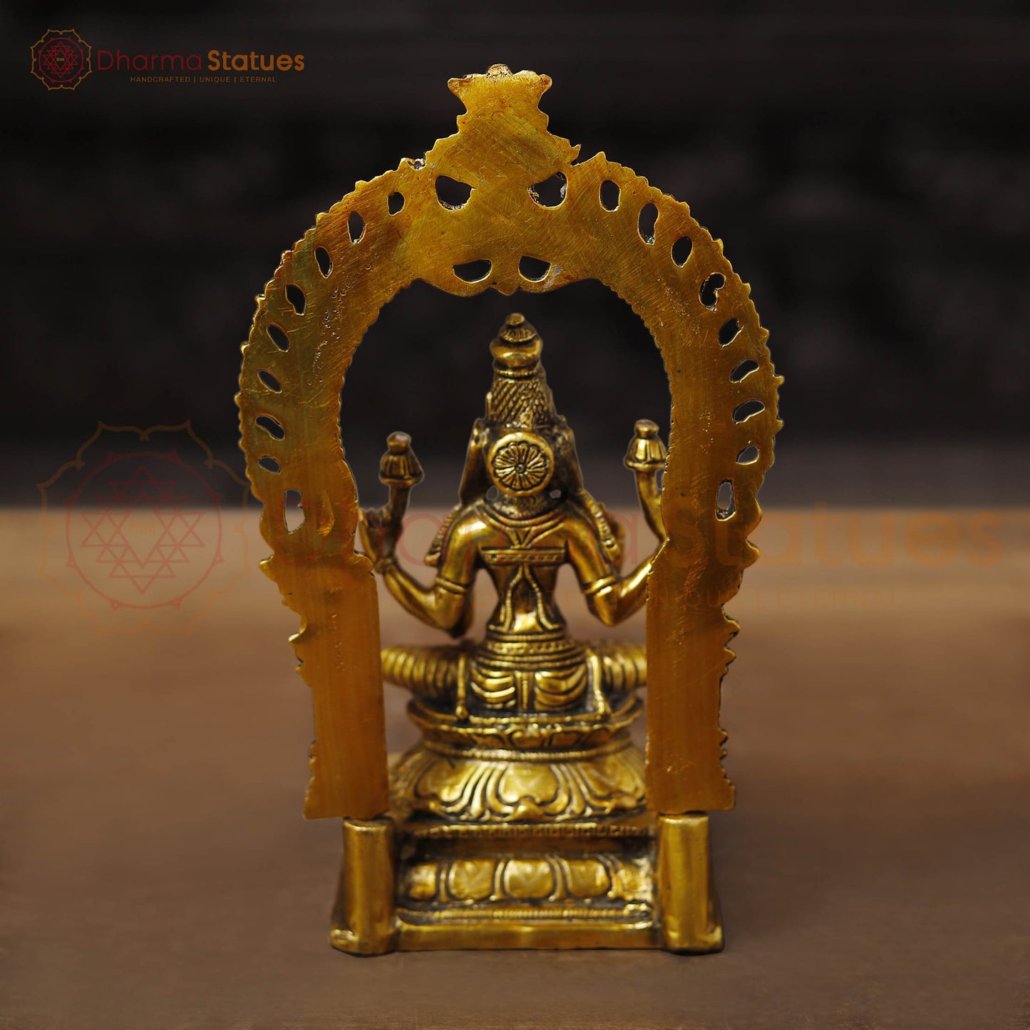 Lakshmi Brass Idol, Sitting on a Pedestal, Golden Fine work 9.5"