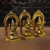 Brass Ganesh, Laxmi, Saraswati Idol, Trinity of Blessings, Fine Golden Work 9.5"