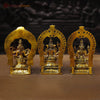 Brass Ganesh, Laxmi, Saraswati Idol, Trinity of Blessings, Fine Golden Work 9.5"