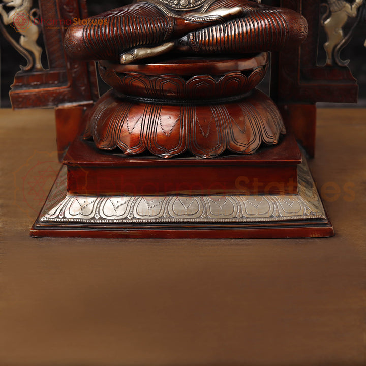 Brass Lakshmi  Idol, Seated on Throne, Copper Finish with Golden Accents, 32.5"