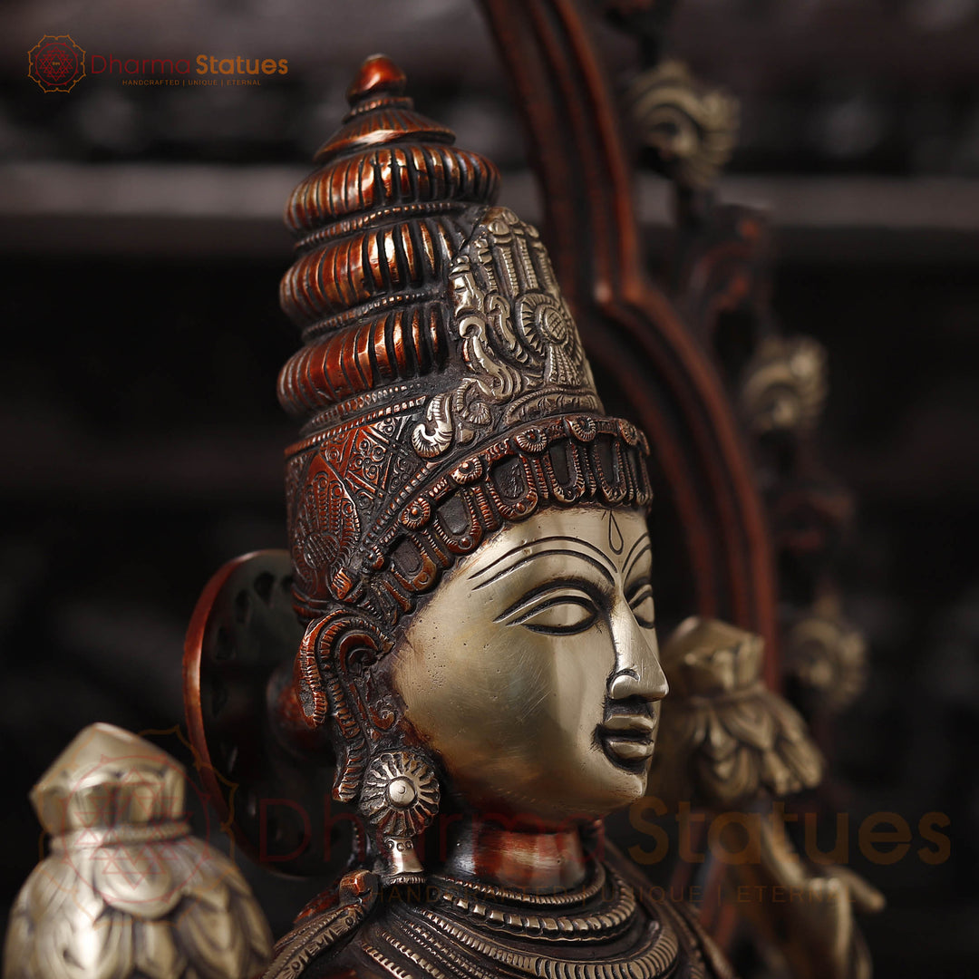 Brass Lakshmi  Idol, Seated on Throne, Copper Finish with Golden Accents, 32.5"