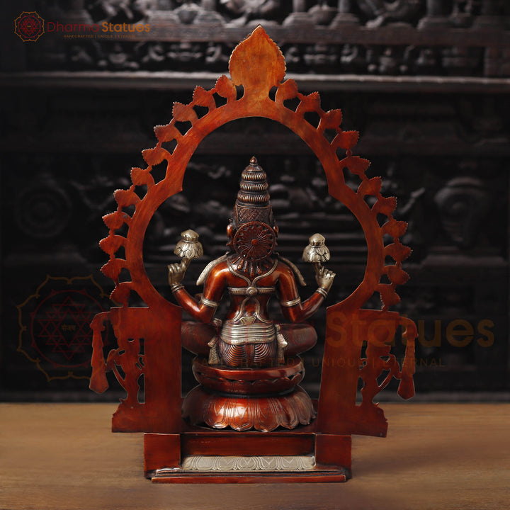 Brass Lakshmi  Idol, Seated on Throne, Copper Finish with Golden Accents, 32.5"