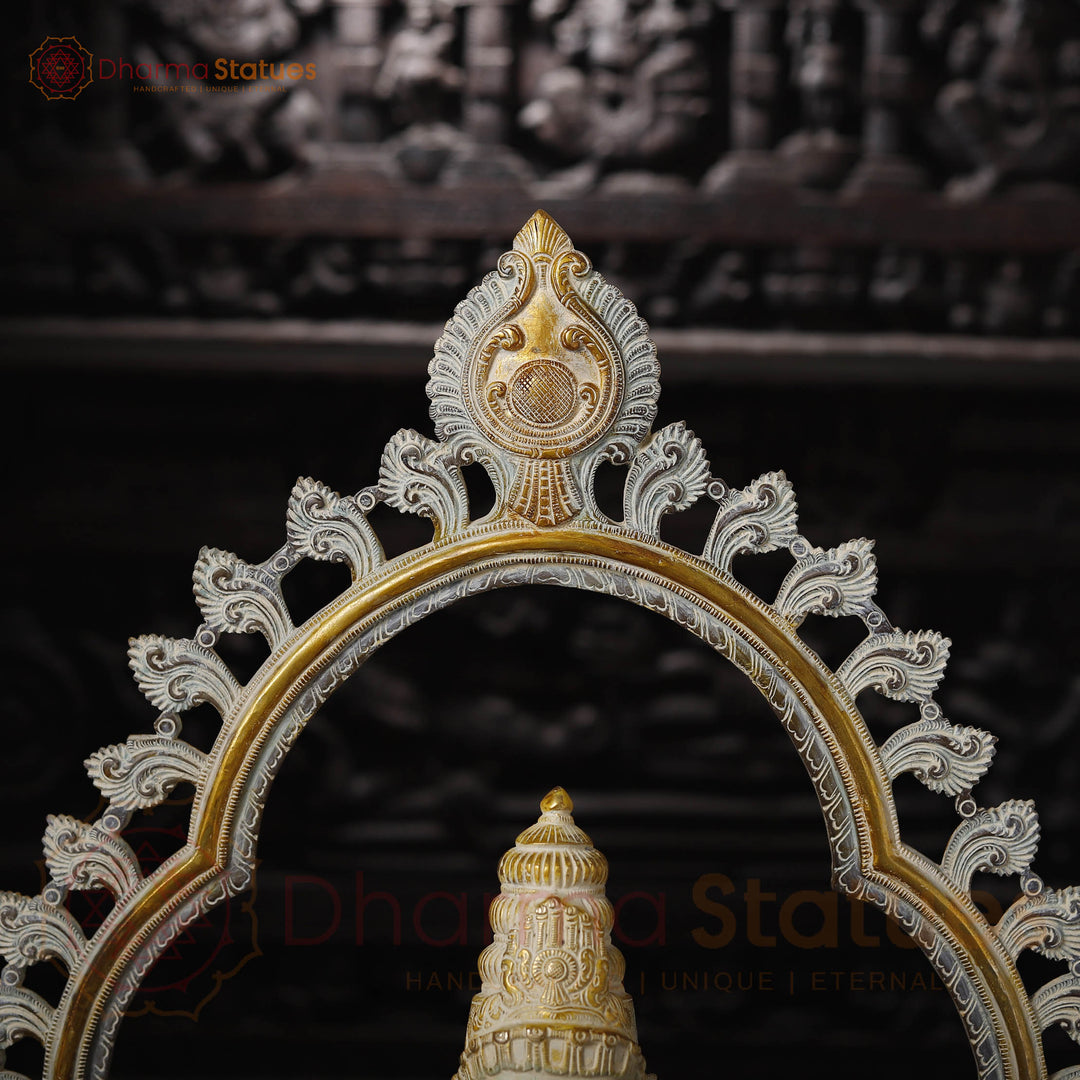 Brass Lakshmi Idol, Seated on Throne, Ivory & Rustic Gold  32.5"