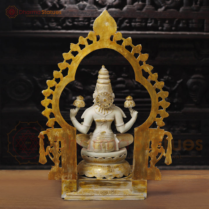 Brass Lakshmi Idol, Seated on Throne, Ivory & Rustic Gold  32.5"