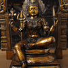 Goddess Mariamman Brass Idol- Sitting on a Throne, Copper Finish 26.5"