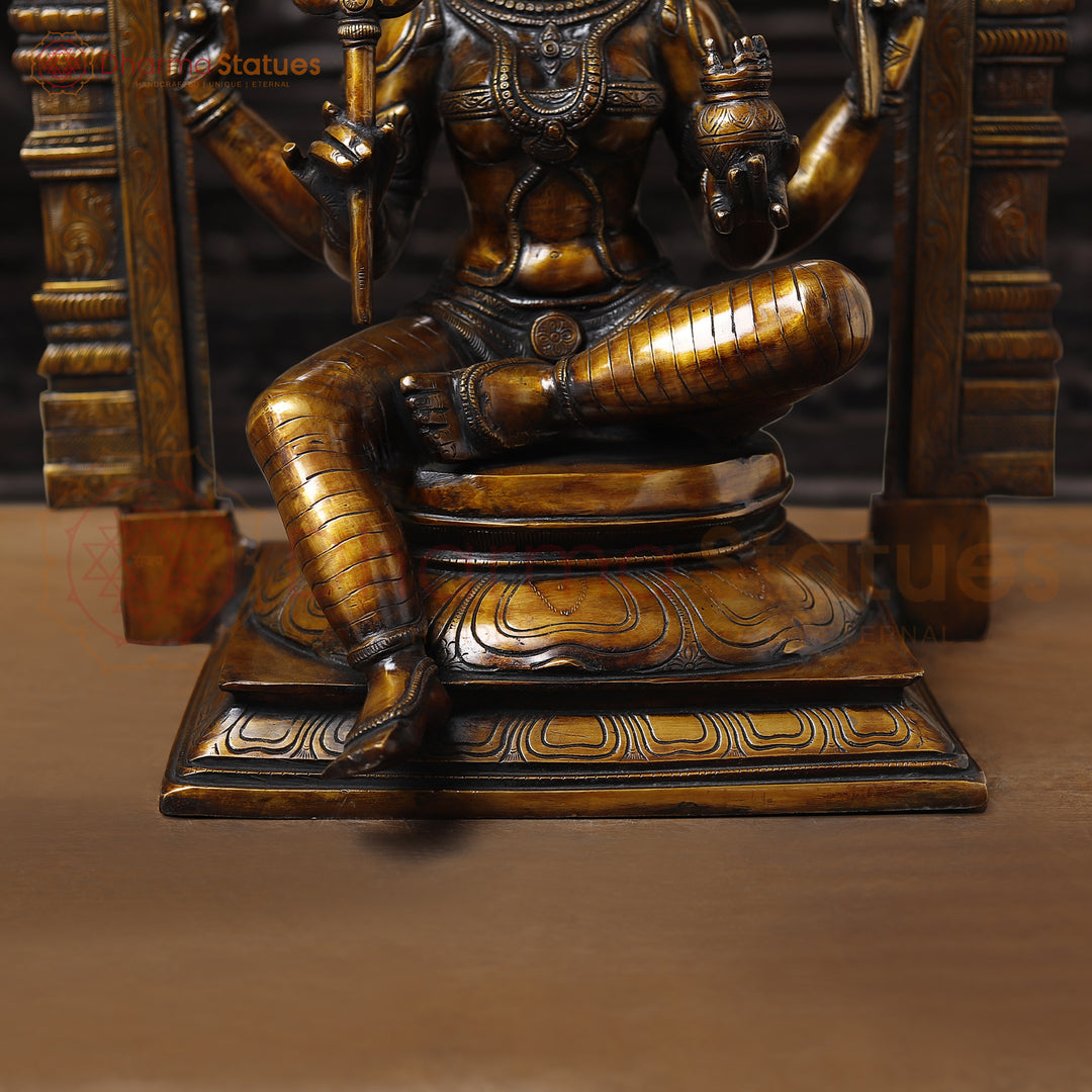 Brass Large Goddess Mariamman (South Indian Durga), she is Sitting on a Throne. 26.5"