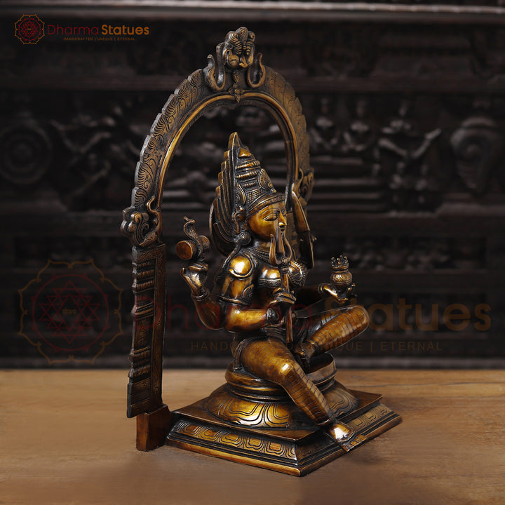 Brass Large Goddess Mariamman (South Indian Durga), she is Sitting on a Throne. 26.5"