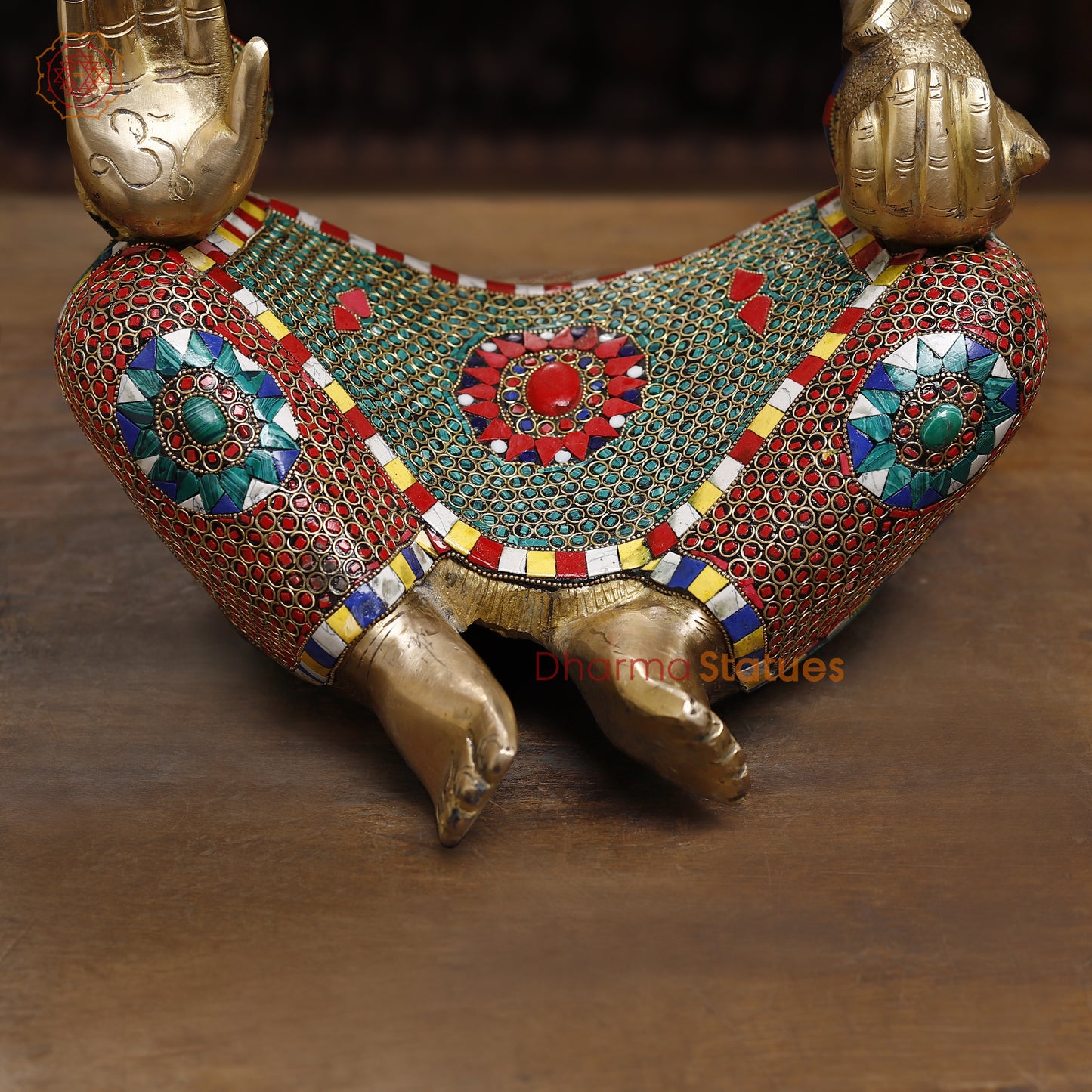 Brass Modern Ganesh Idol, Golden & Stonework, 18.5"