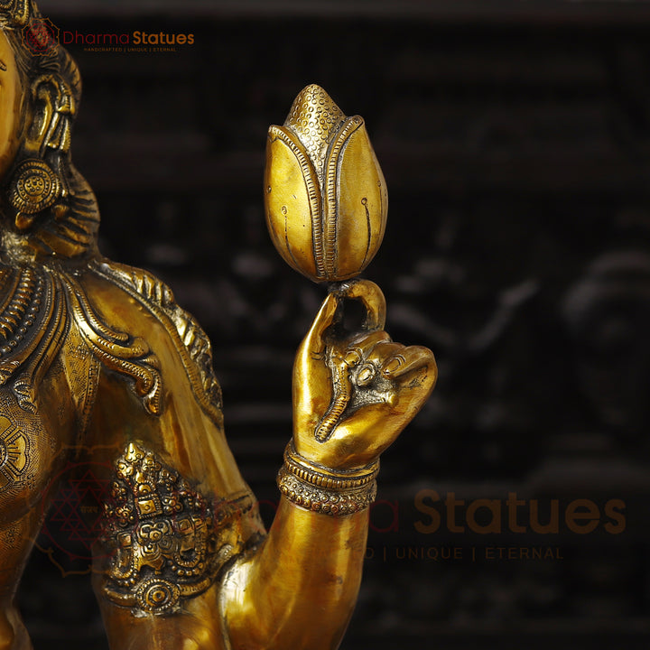 Lakshmi Brass Idol, Sitting on Lotus Pedastal , Fine Golden Work 34"