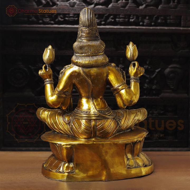 Lakshmi Brass Idol, Sitting on Lotus Pedastal , Fine Golden Work 34"