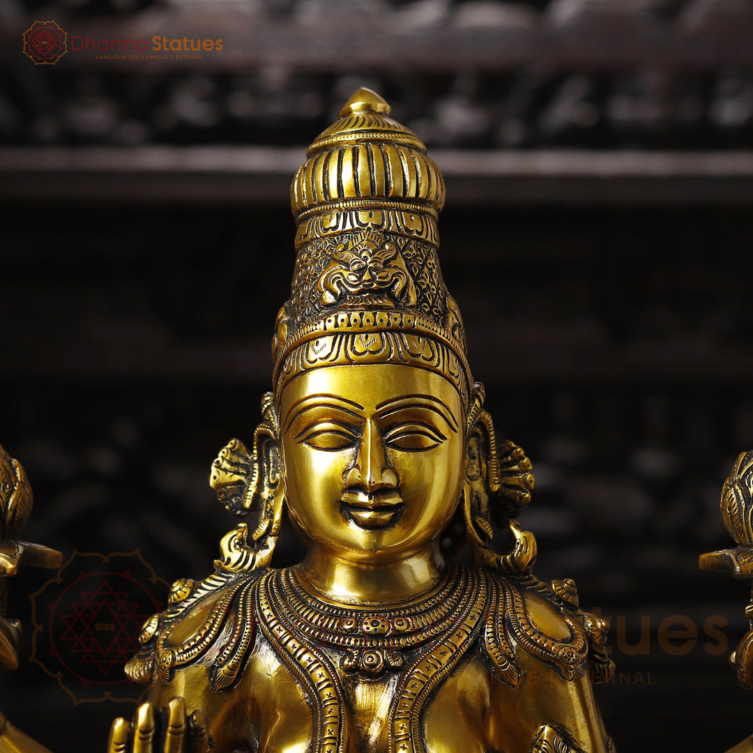 Brass Lakshmi Idol, Sitting on a Lotus, Golden Fine Work 24"