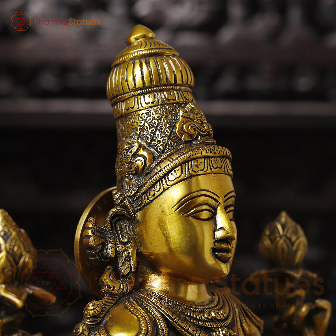 Brass Lakshmi Idol, Sitting on a Lotus, Golden Fine Work 24"