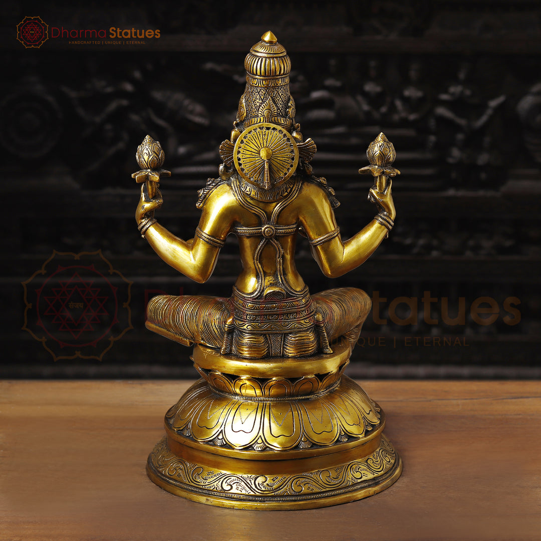 Brass Lakshmi Idol, Sitting on a Lotus, Golden Fine Work 24"