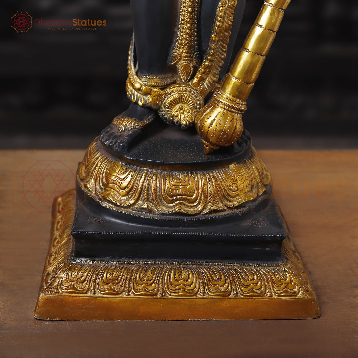 Brass Vishnu Idol, Standing With Chakra & Conch, Black Patina with Golden Accents 41"