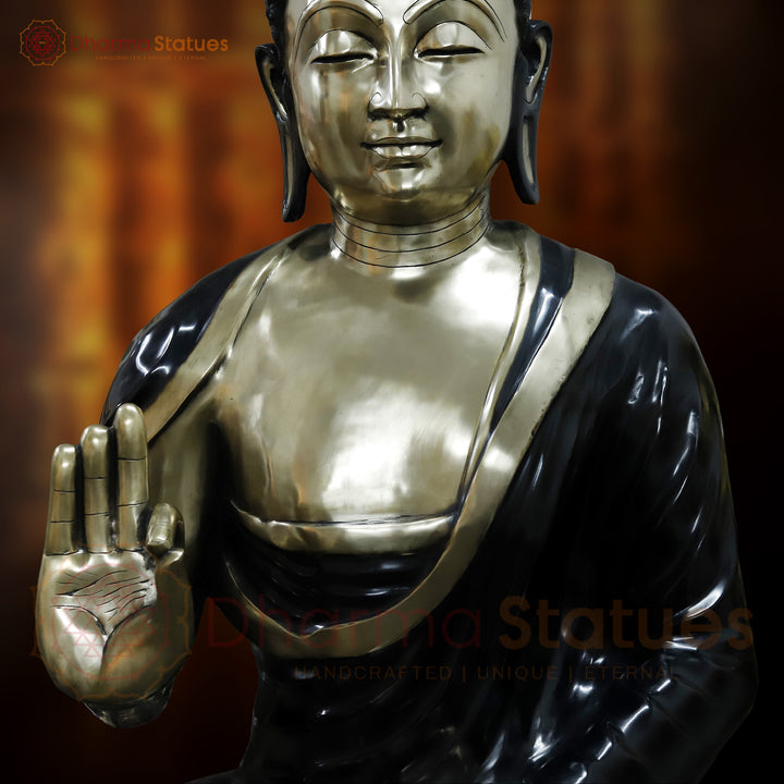 Brass Buddha seated Blessing Large in Black and Gold finish 66"