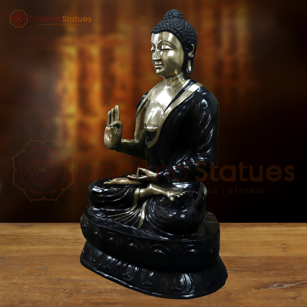 Brass Buddha seated Blessing Large in Black and Gold finish 66"