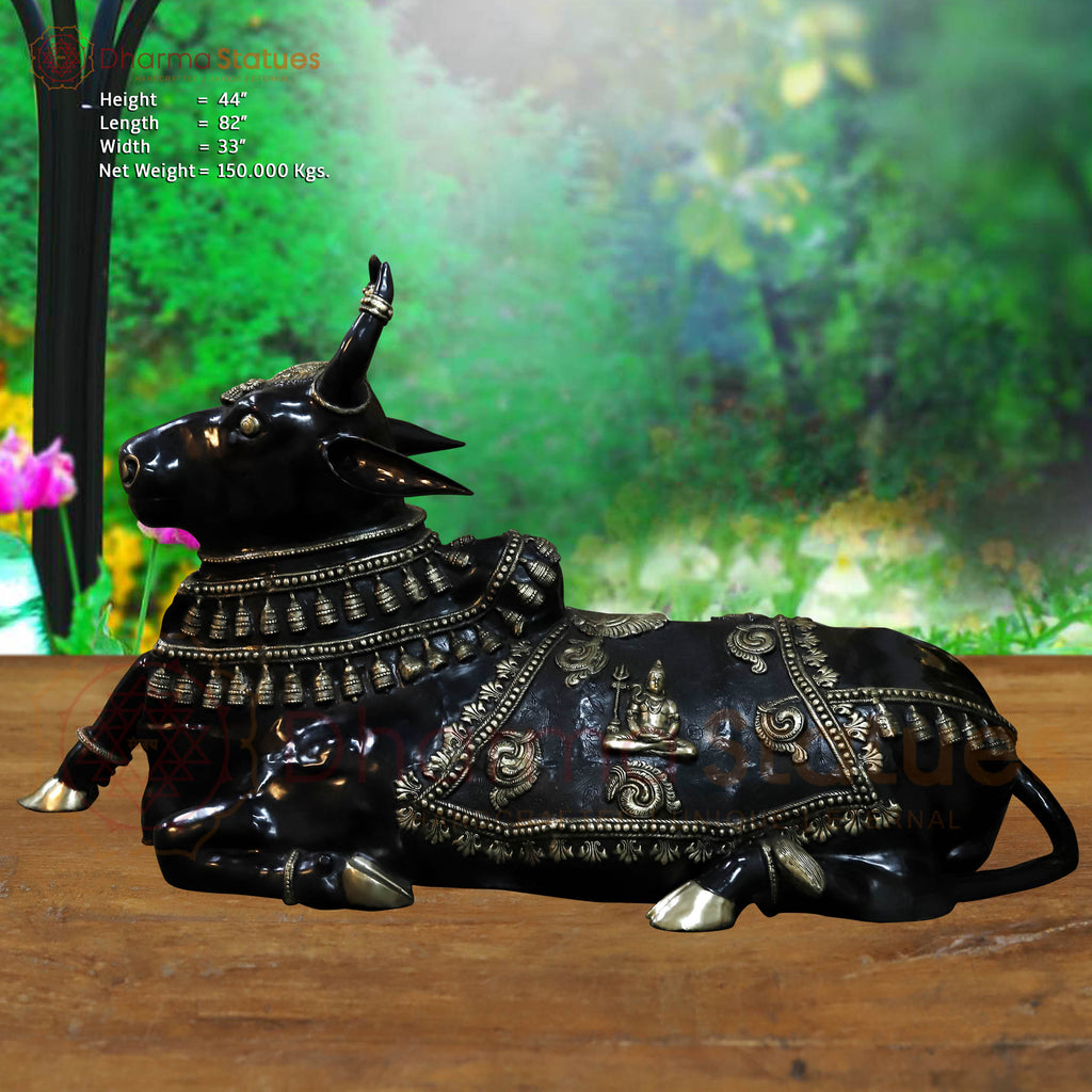 Brass Nandi Statue, The Eternal Protector , Black Patina Finish 82"