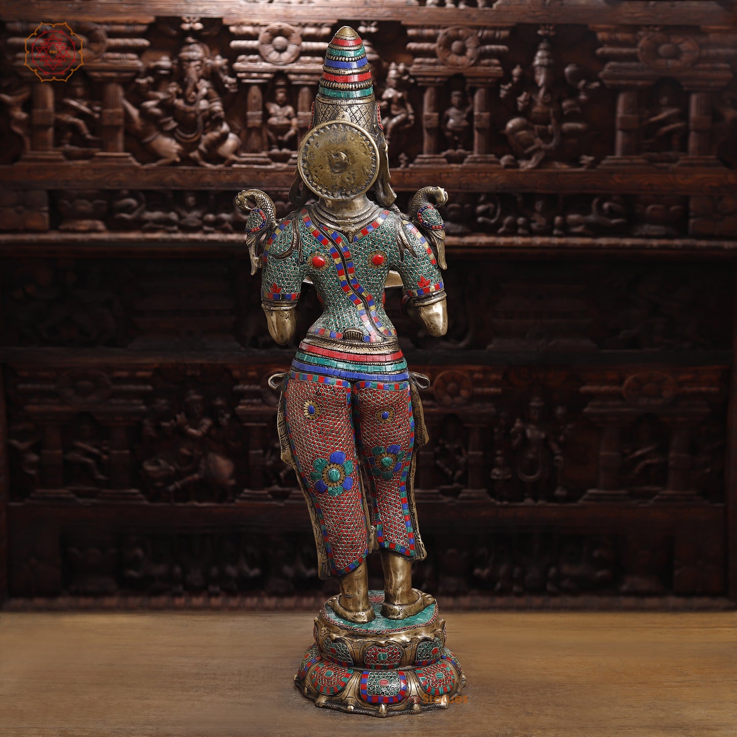 Brass Deep lakshmi with Fine Inlay Work, Stonework & Golden Finish, 43"