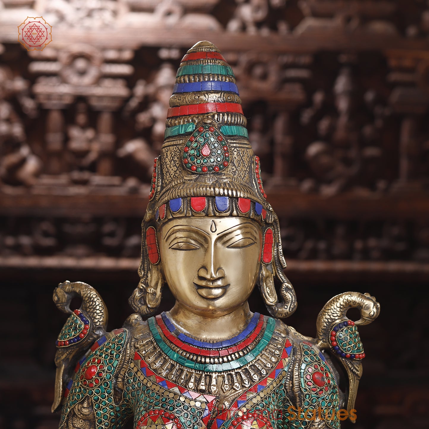 Brass Deep lakshmi with Fine Inlay Work, Stonework & Golden Finish, 43"