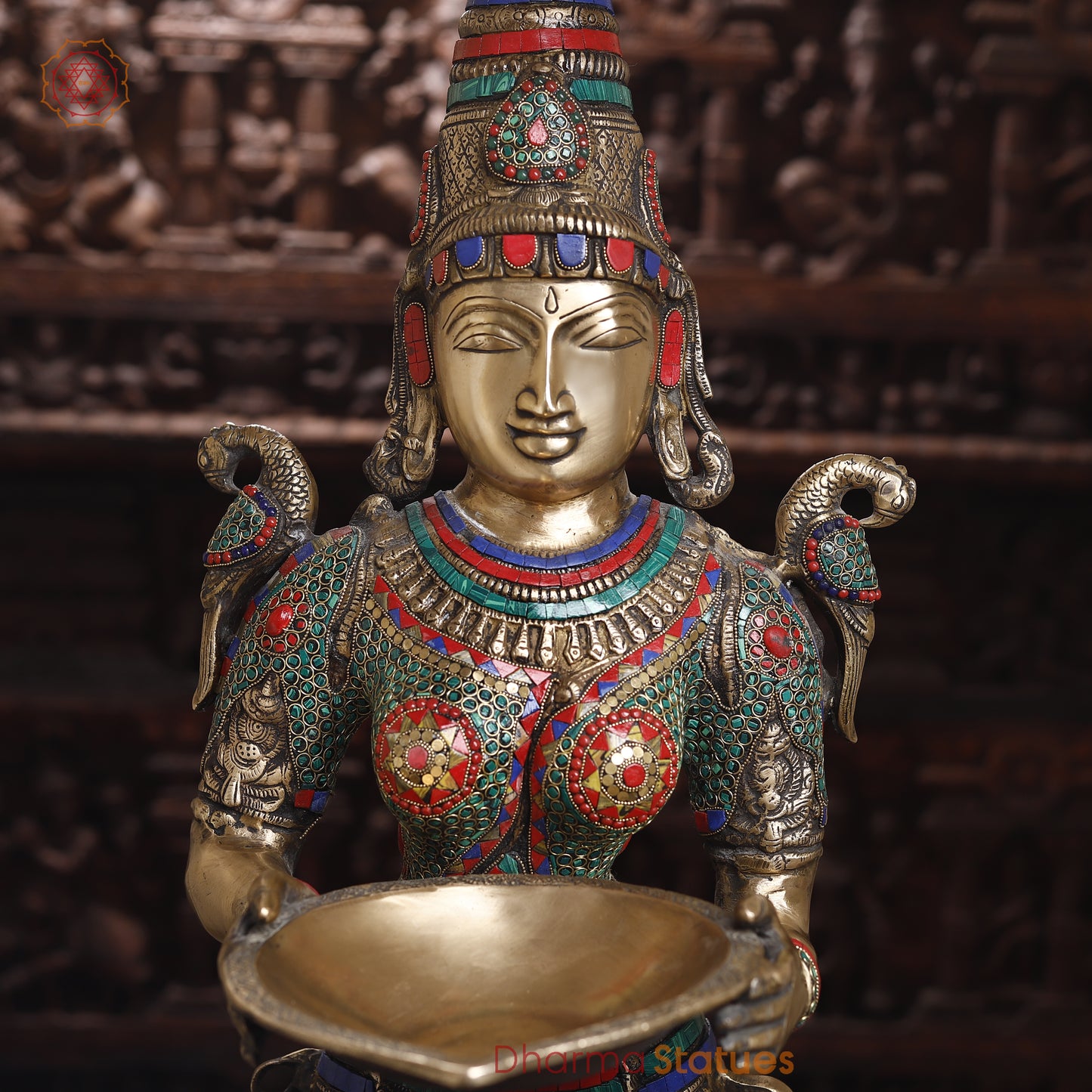 Brass Deep lakshmi with Fine Inlay Work, Stonework & Golden Finish, 43"