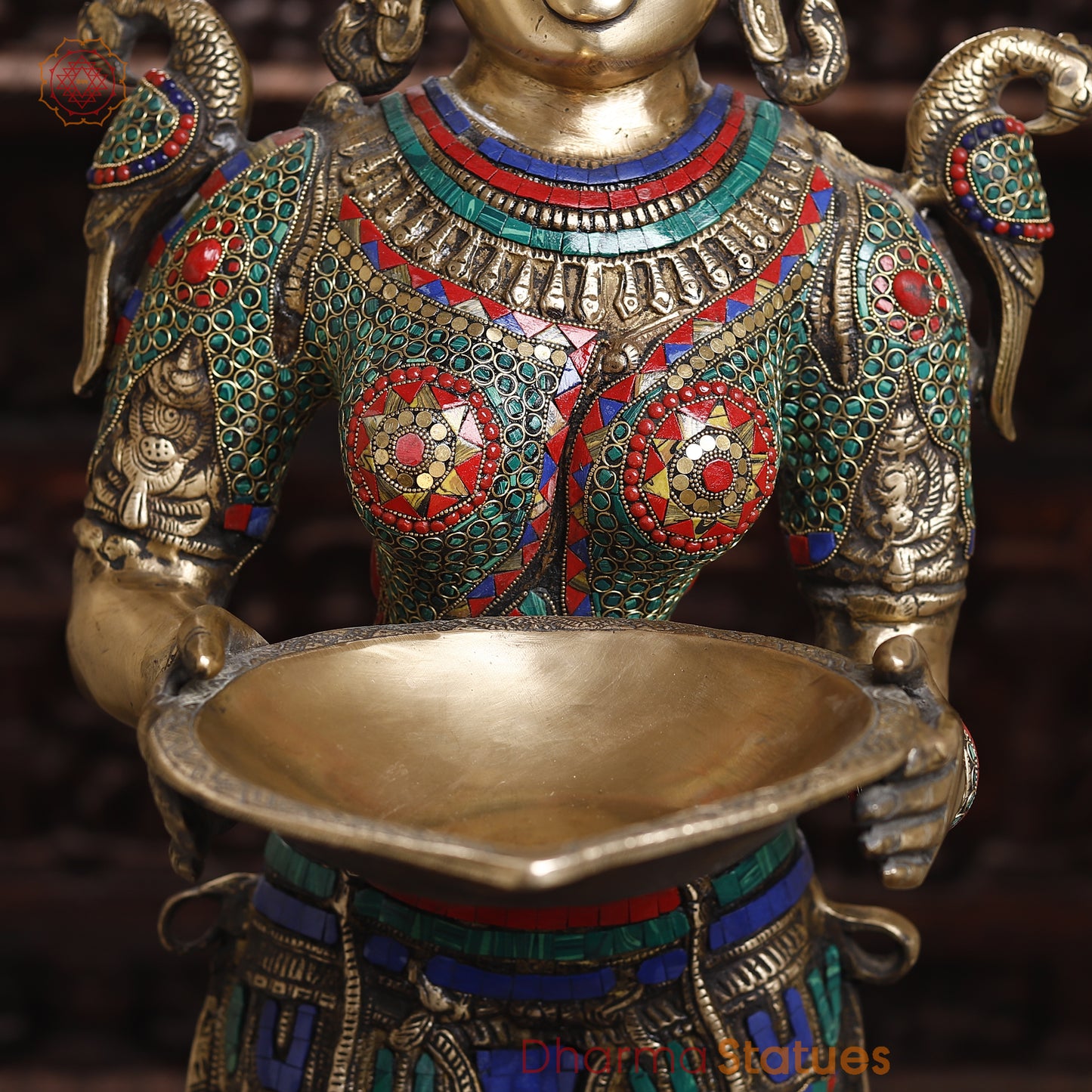 Brass Deep lakshmi with Fine Inlay Work, Stonework & Golden Finish, 43"