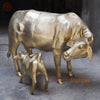 Brass Kamdhenu Cow & Calf, Wish-Fulfilling Symbol of Abundance, Fine Gold Finish 33"