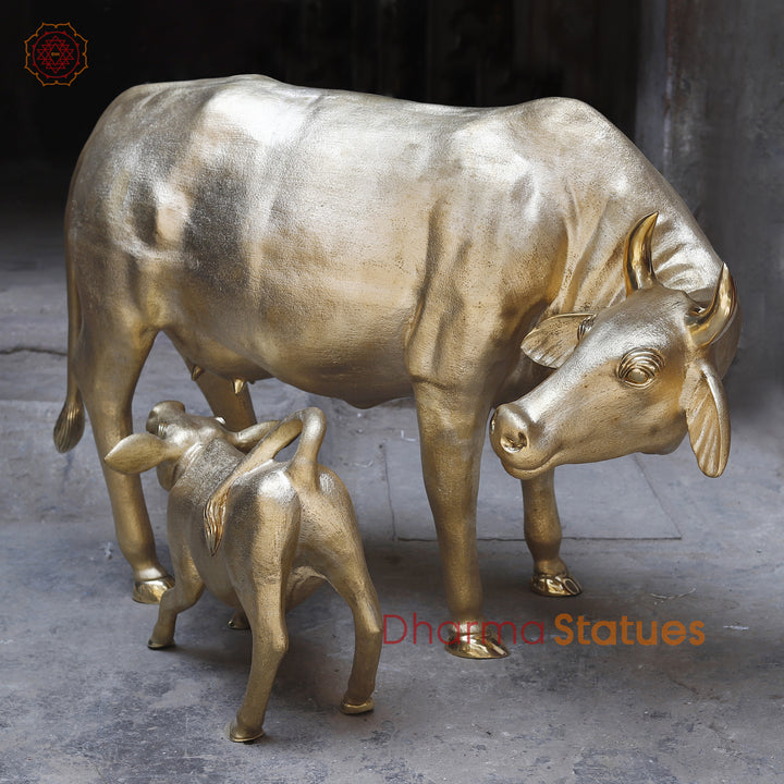 Brass Kamdhenu Cow With Calf Fine Finish 33"