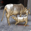 Brass Kamdhenu Cow & Calf, Wish-Fulfilling Symbol of Abundance, Fine Gold Finish 33"