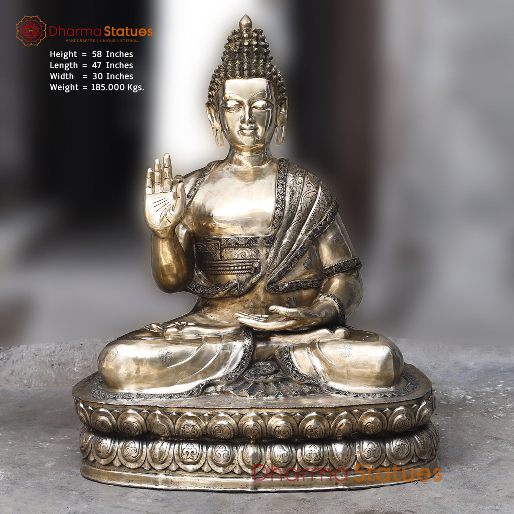 Brass Buddha seated in Blessing Posture, Fine Golden Finish, 58"