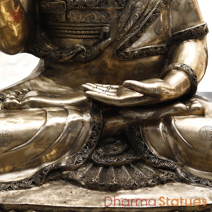 Brass Buddha seated in Blessing Posture, Fine Golden Finish, 58"