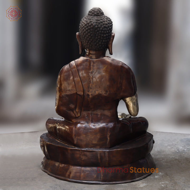 Brass Buddha seated in Blessing Posture, Golden & Copper Finish, 64"