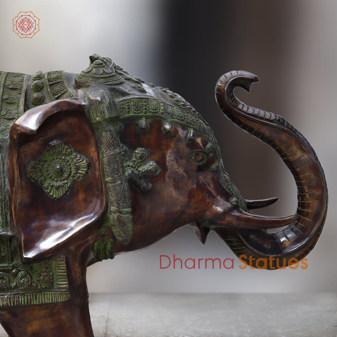 Brass Elephant Standing Large, Copper & Green Finish, 50"