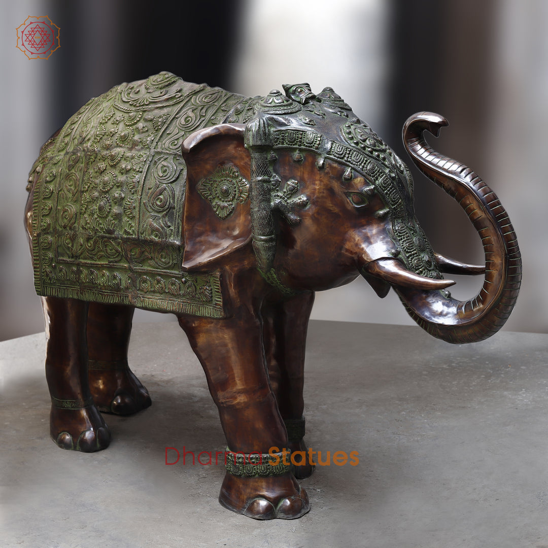 Brass Elephant Standing Large, Copper & Green Finish, 50"