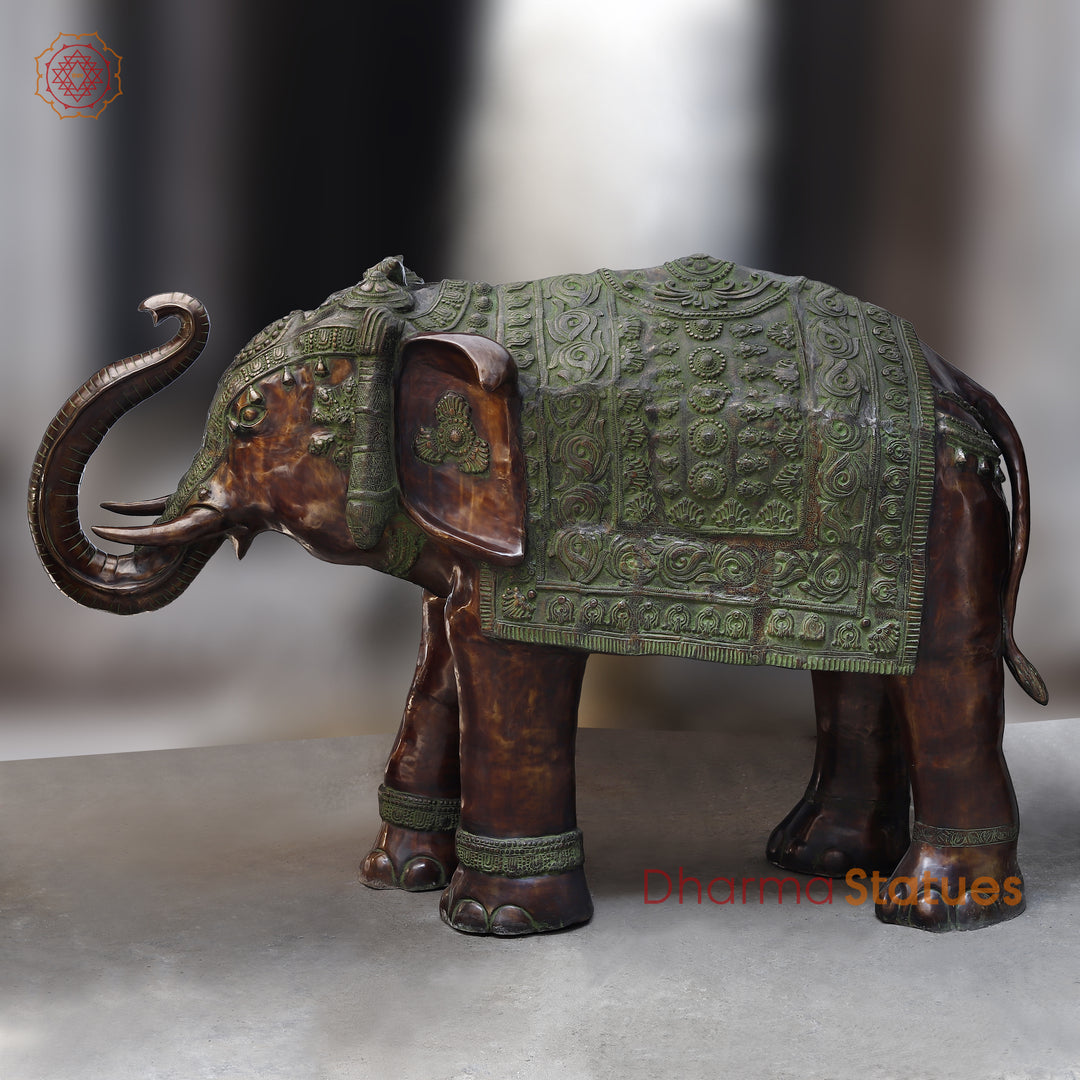 Brass Elephant Standing Large, Copper & Green Finish, 50"