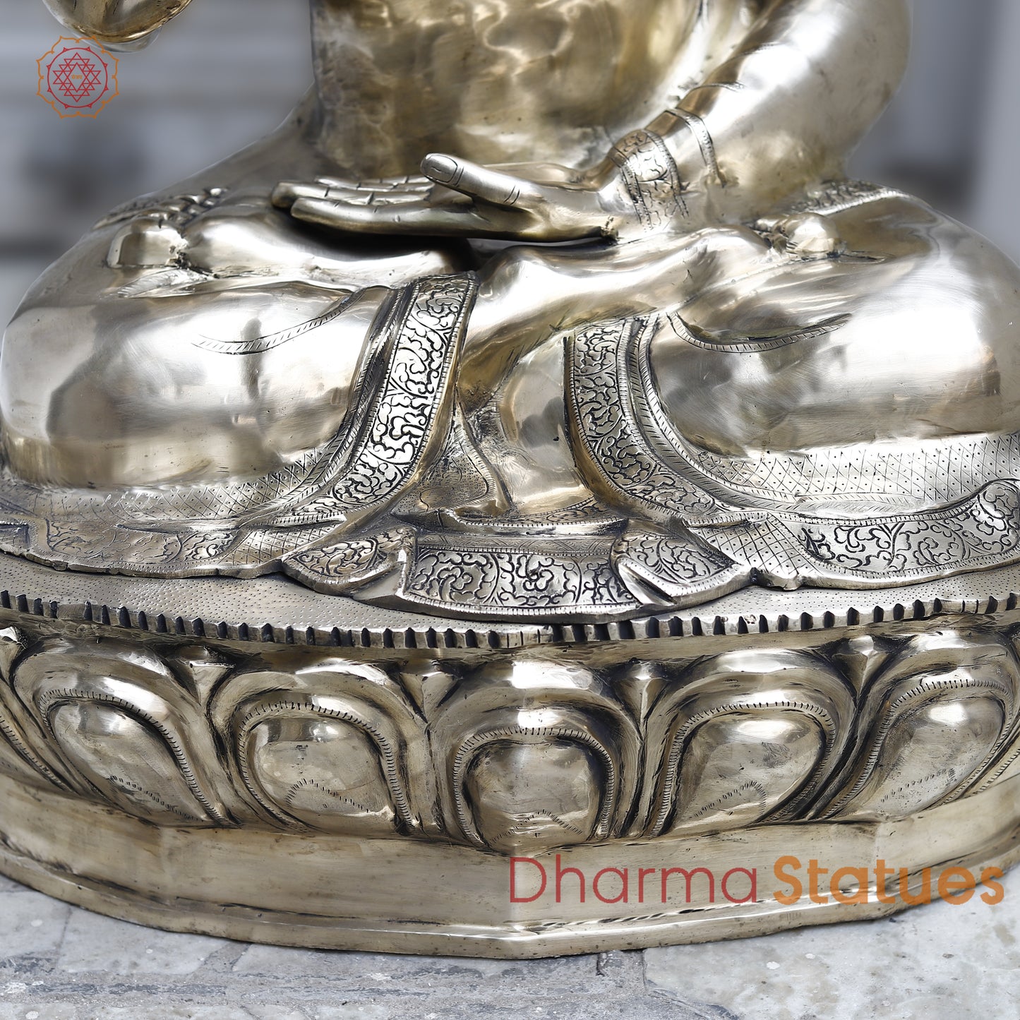 Brass Buddha seated in Blessing, Silver Finish, 44"
