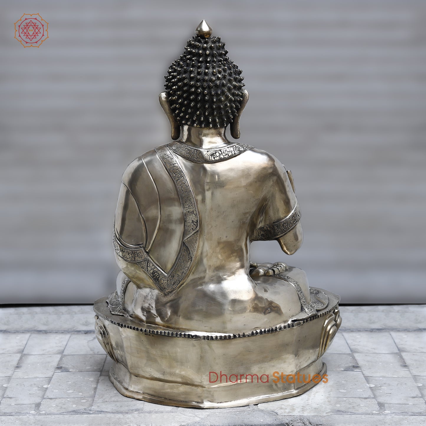 Brass Buddha seated in Blessing, Silver Finish, 44"