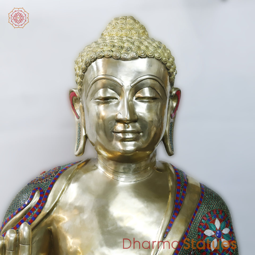 Brass Buddha Blessing, Floral Stone Work 65”