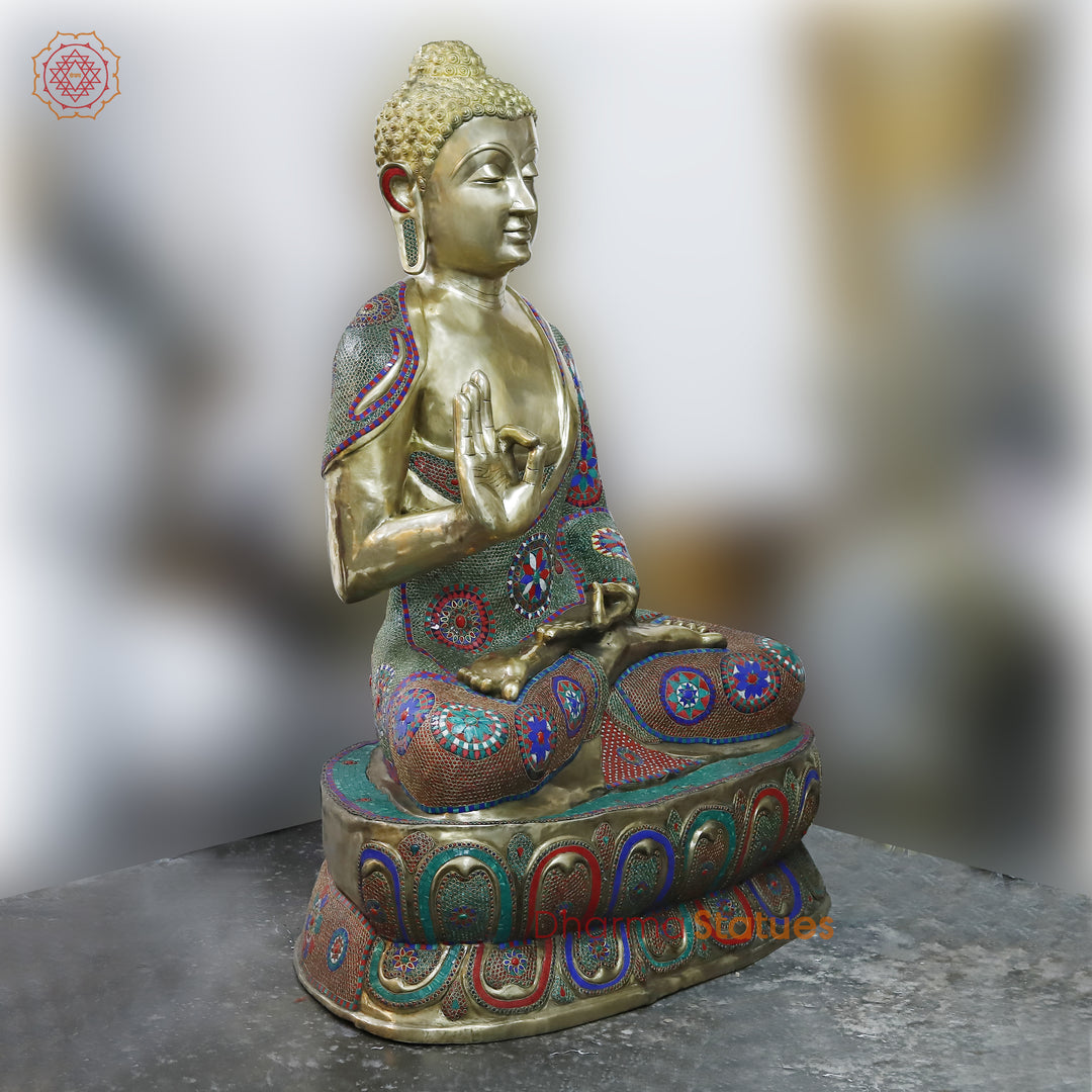 Brass Buddha Blessing, Floral Stone Work 65”