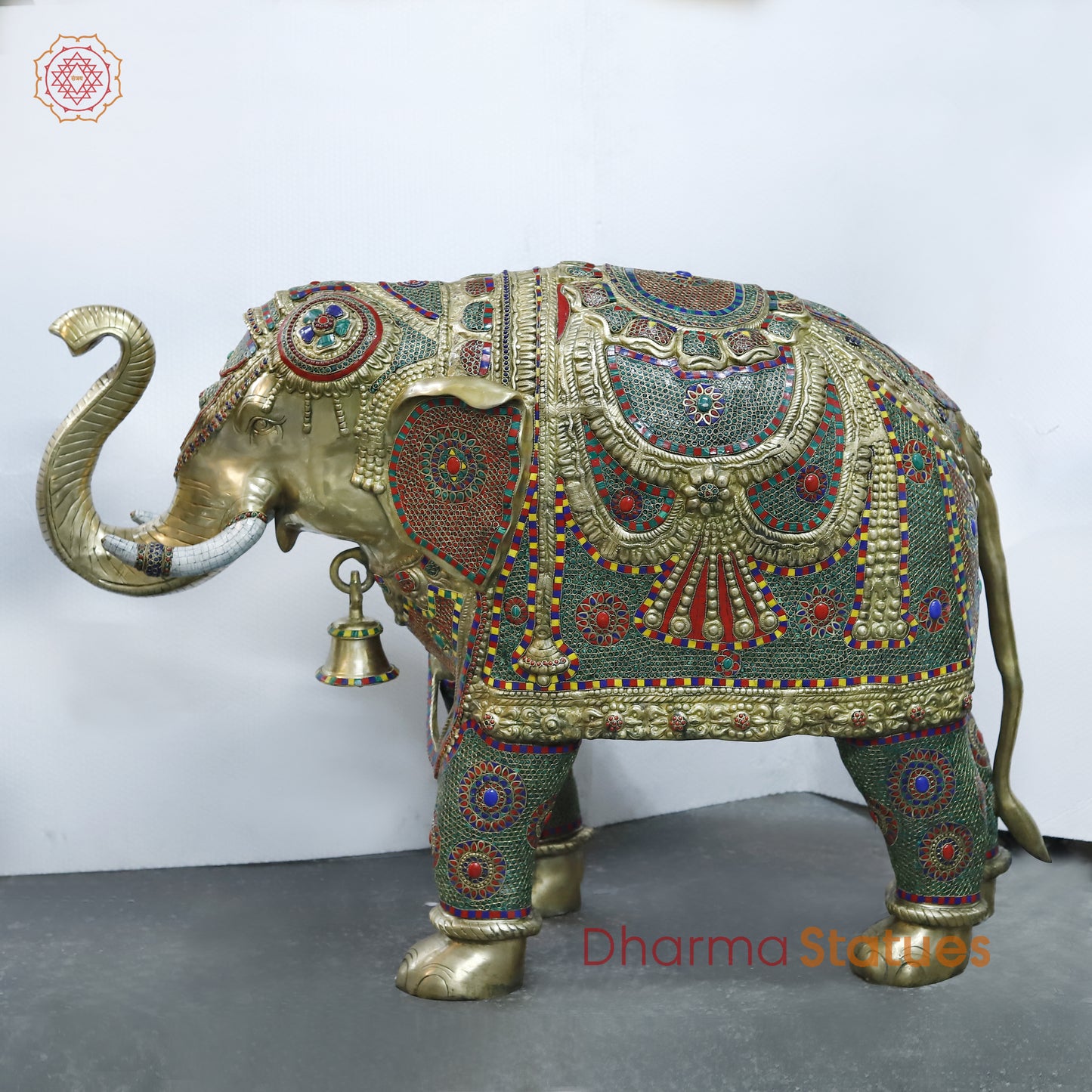 Brass Elephant, Stonework & Golden Finish, 35"