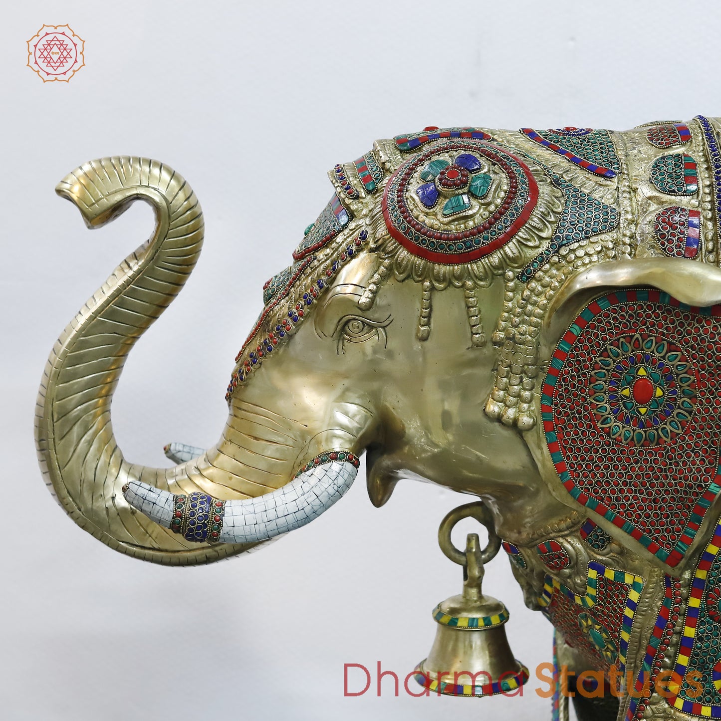 Brass Elephant, Stonework & Golden Finish, 35"