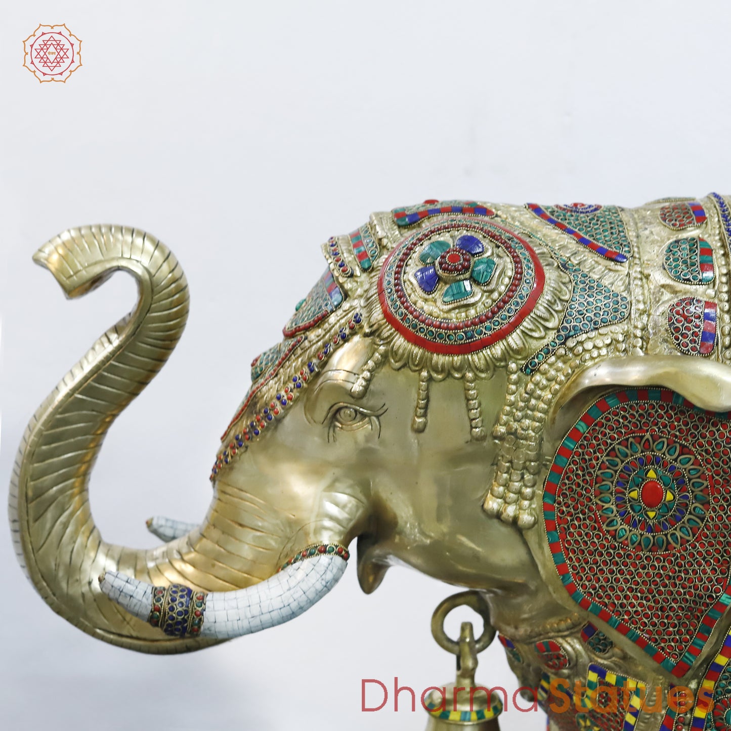 Brass Elephant, Stonework & Golden Finish, 35"